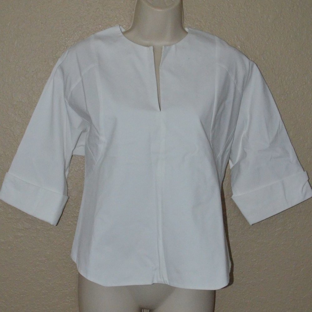 NWT $890 Sz 0 XS Derek Lam Whit 3/4 Sleeve Split Front Blouse Top